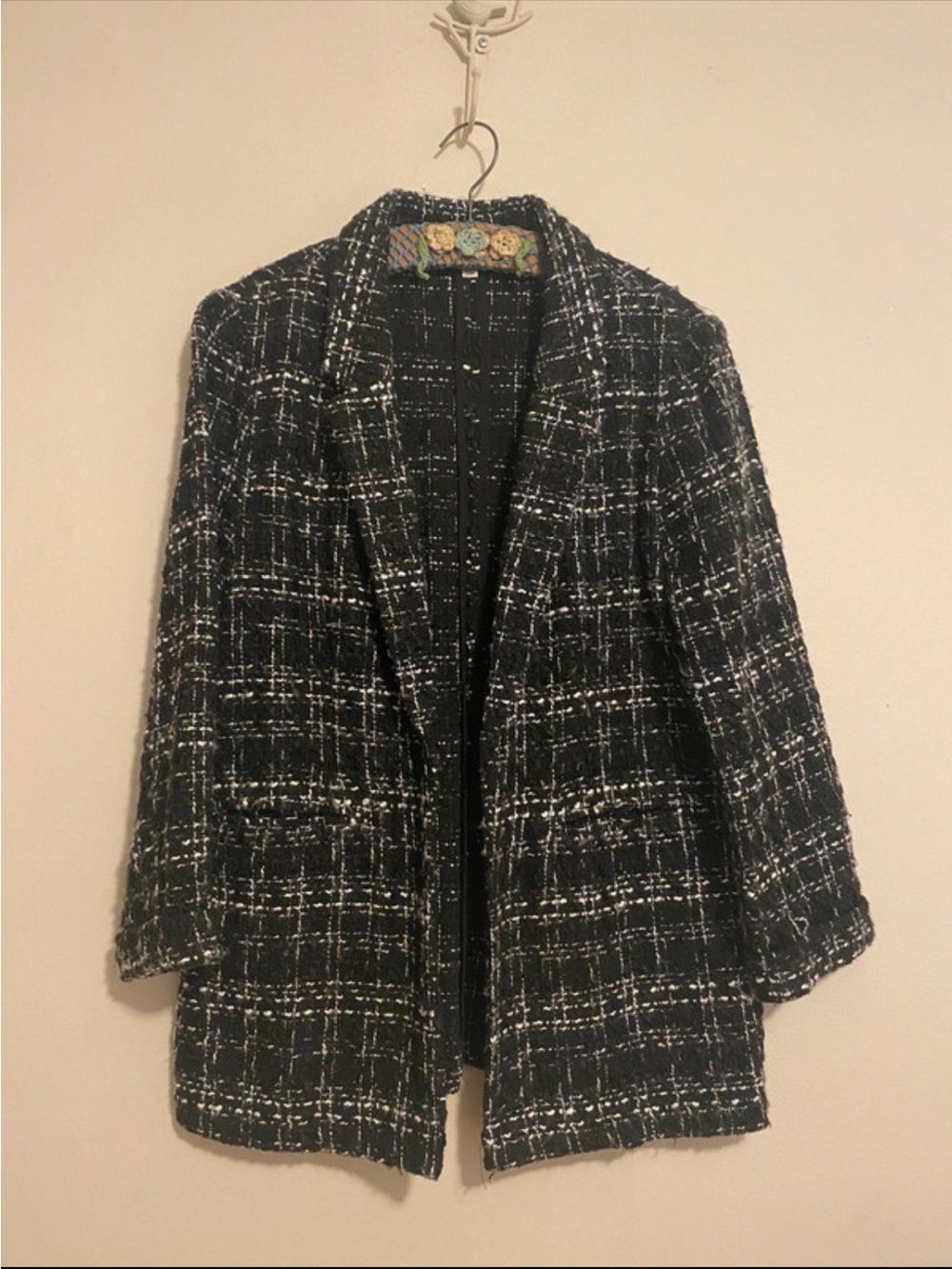 Black & White Tweed Open Front Women's Jacket